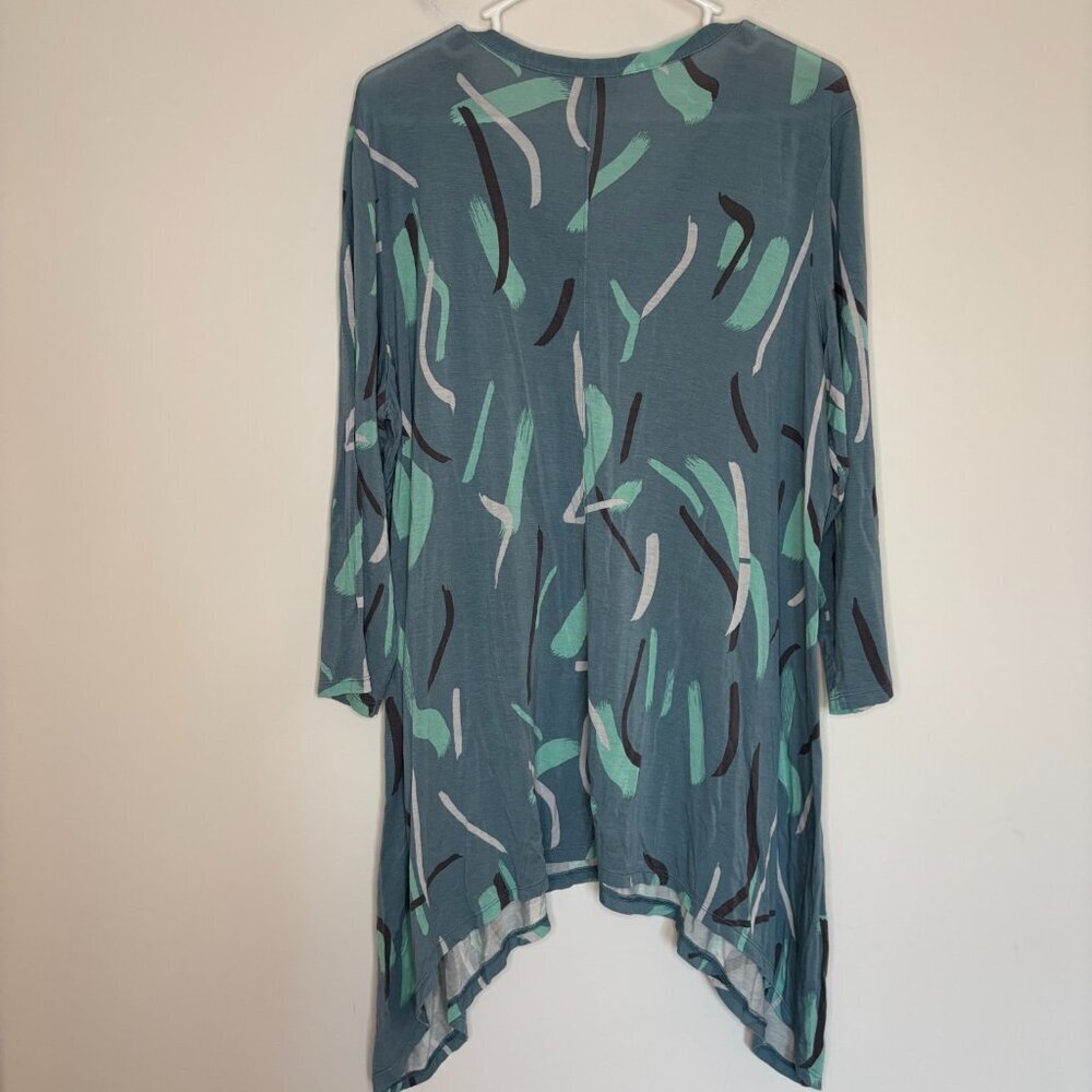 LOGO Lori Goldstein Asymmetric Cardigan Women XL Soft Flowy Pocket Blue Green - Picture 3 of 7